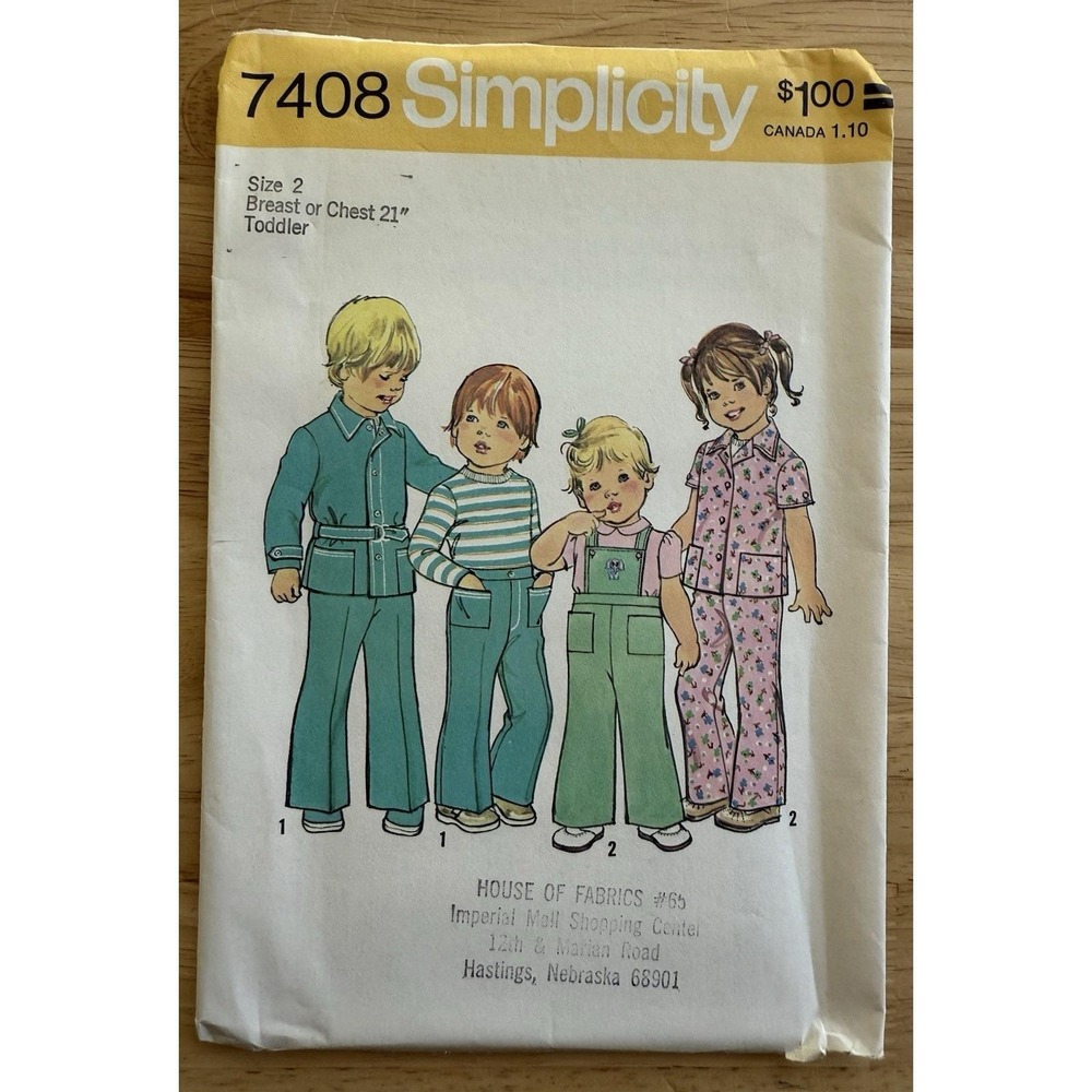 Simplicity Pattern 7408 Toddlers Unlined Jacket‎ & Pants w Detachable Bib Size 2